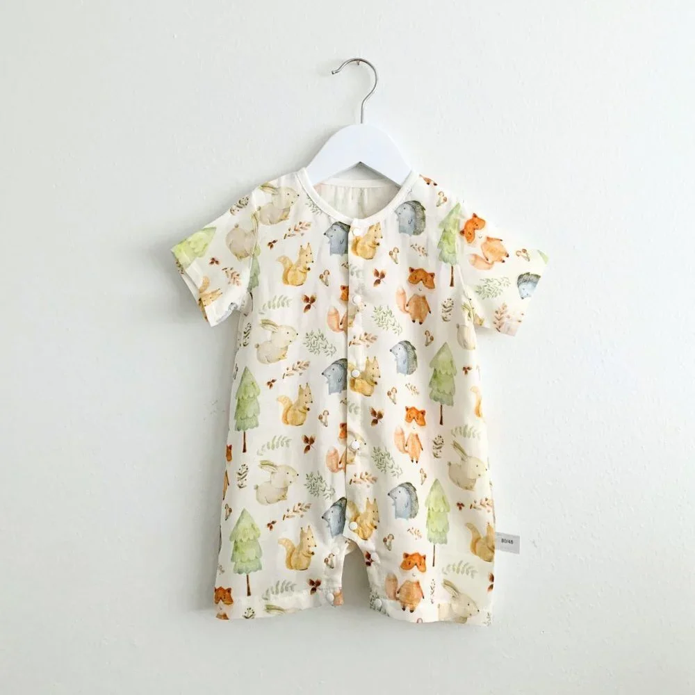 NWT Cute Baby Romper Shorts Sleep & Play Pajamas One-Piece Woodland Animals 6-9M